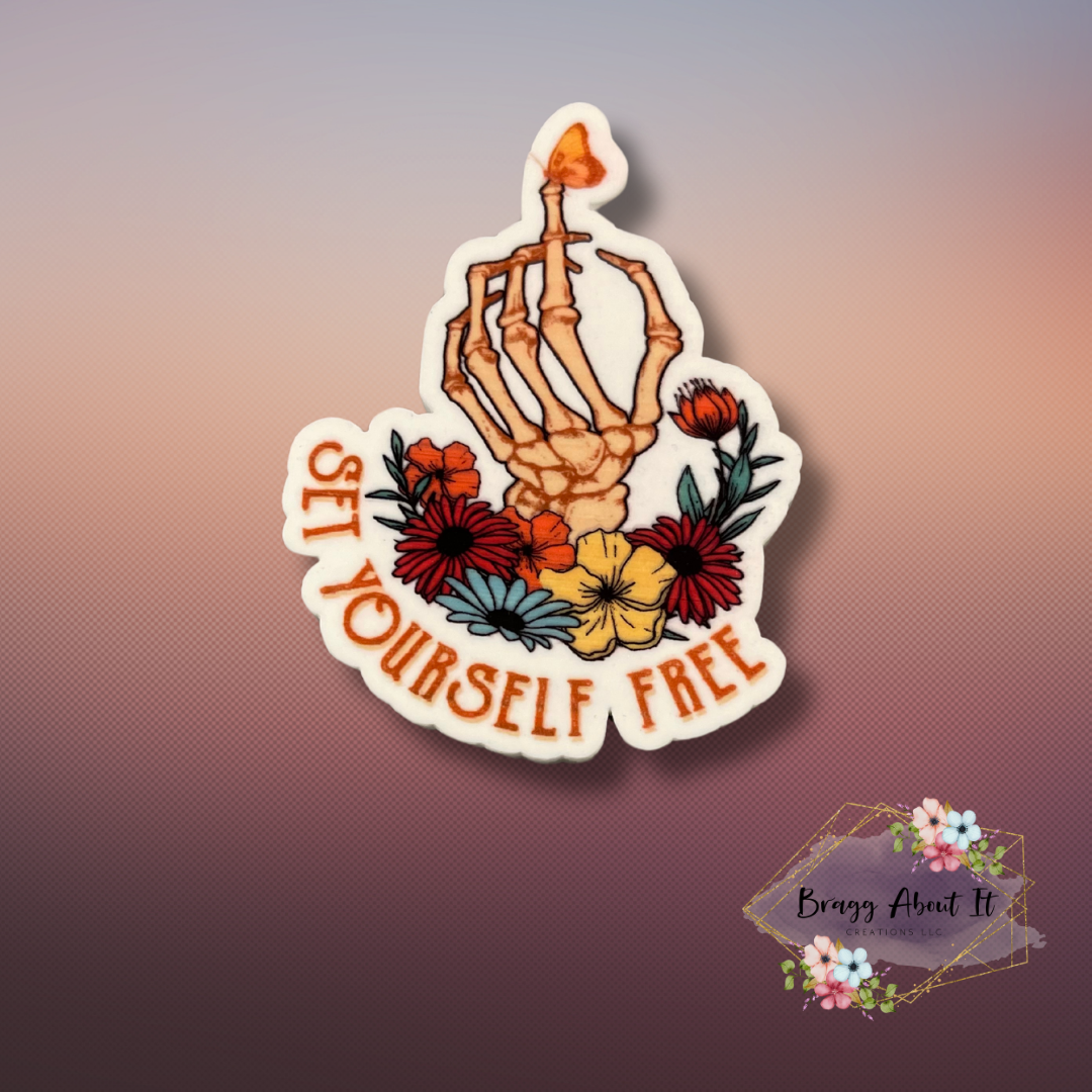 "Set Yourself Free" Skeleton Hand Bogg Bag Charm