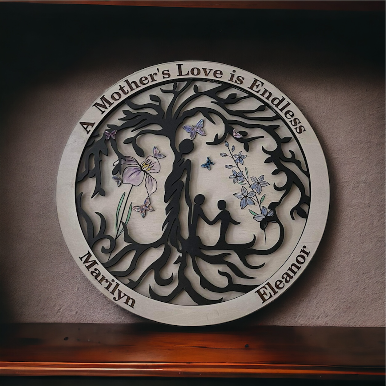 Custom Engraved "A Mother's Love is Endless" Wooden Wall Art