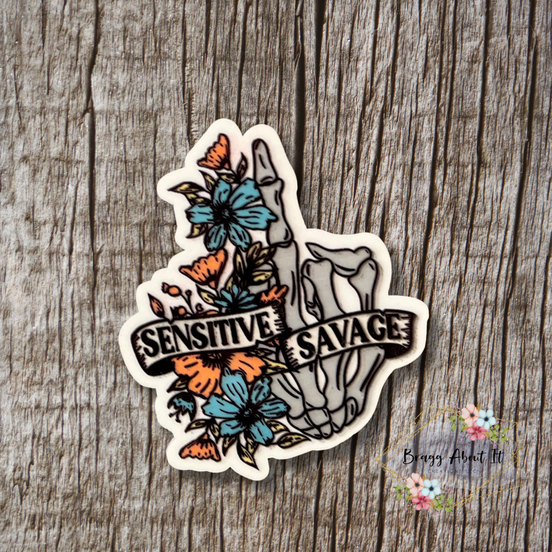 "Sensitive Savage" Floral Skeleton Bogg Bag Charm